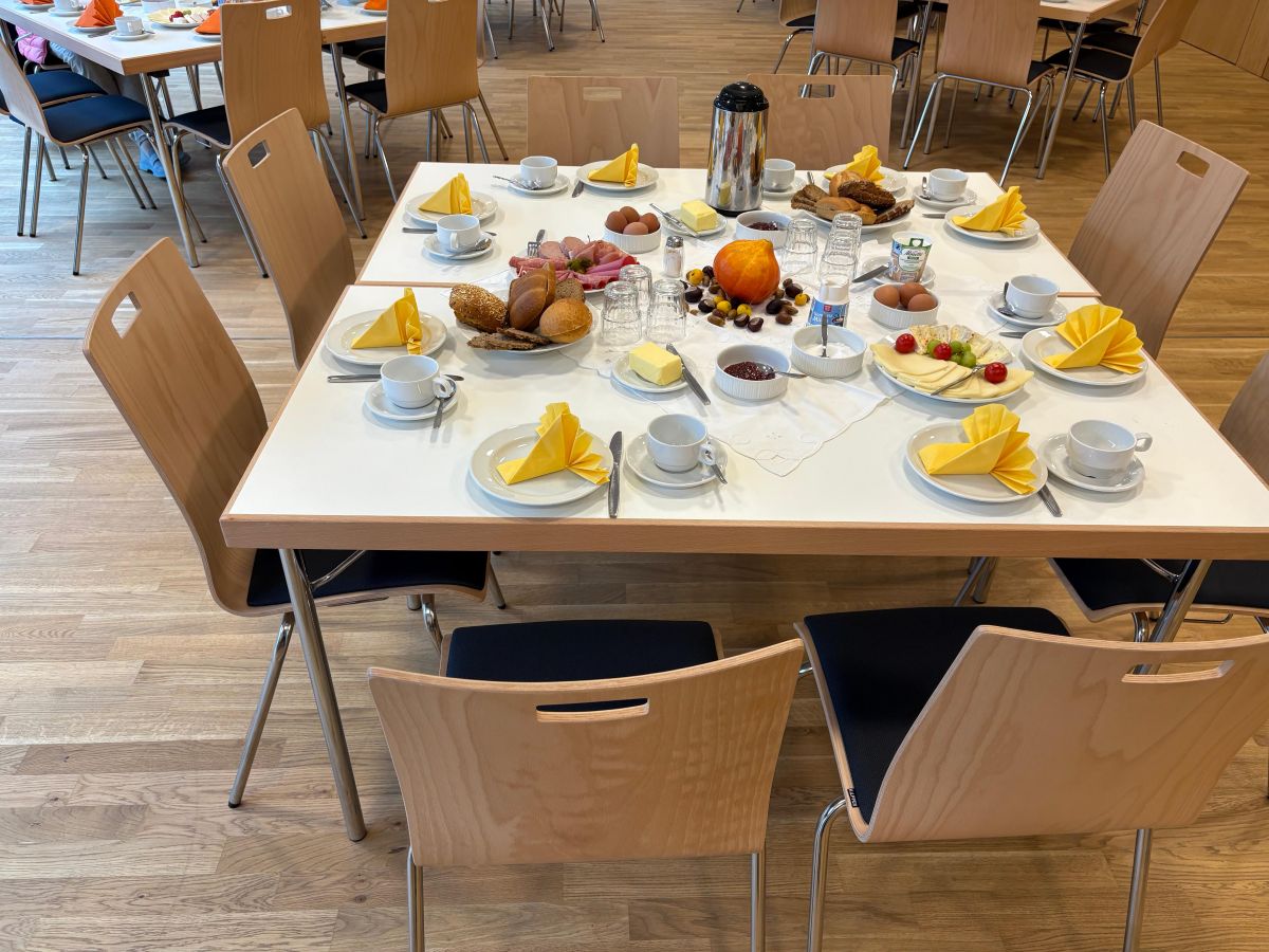 Blick auf den Frühstückstisch
